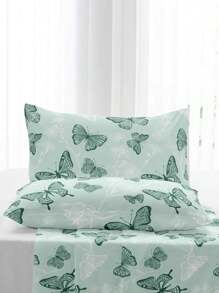 Juego de funda nórdica de 2/3 piezas con estampado de mariposa verde, juego de ropa de cama moderno y elegante para niños para todas las estaciones, suave y transpirable, lavable a máquina (1 funda nórdica + 1/2 fundas de almohada)