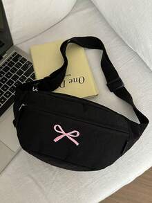 女士时尚斜肩胸包腰包休闲手提包 - 黑色 - 查看 6