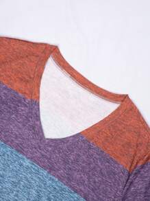 Women Plus Size Striped V-Neck Casual T-Shirt Tops, Summer