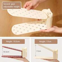 1PC/2pcs Design A Cute Cat Face Shoe Storage Device With A Multifunctional Double-Layer Adjustable Shoe Storage System And A Space Saving Shoe Rack With Paw Prints. The Double-Layer Adjustable Shoe Rack Saves Space By Organizing Shoe Holders With Layered Partitions And Shoe Storage Shelves - White - View 4