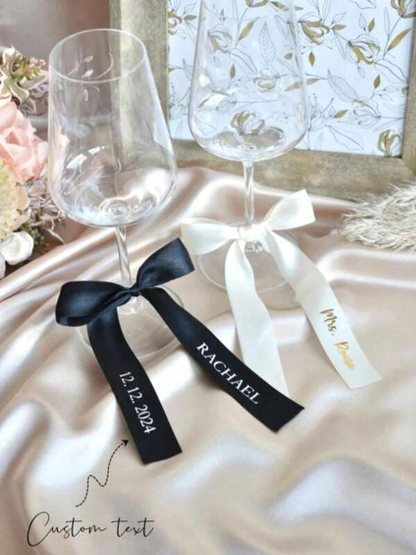 Personalisiertes Weinglas Band, benutzerdefinierte Party Champagner Glas Band, personalisierte Satin Band Namensanhänger, Trinknamen Anhänger, Namensplatz Karten, dekorativ, modisch, hochwertig, stilvoll, exquisit, personalisiert