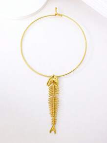 1 pieza Collar gargantilla de hueso de pez exagerado y elegante en color dorado, adecuado para banquetes, fiestas y uso diario