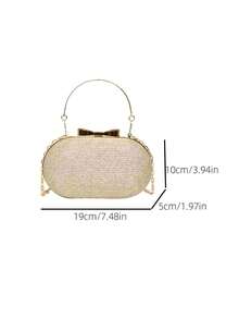 时尚迷你闪亮金属链条亮片便携金色女士晚宴包，精致优雅，适合婚礼、派对等场合，斜挎设计，完美搭配节日派对礼服、晚礼服和亮片连衣裙，也适用于新年等场合。 - 金色 - 查看 3