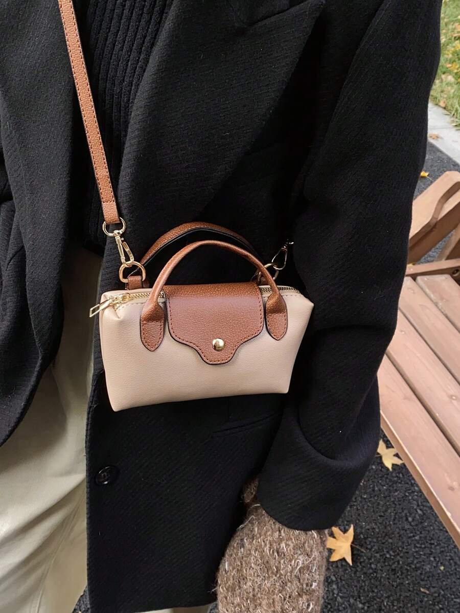 Tas Tangan Mini Desain Colorblock Terbaru, Tas Bahu Kain Nilon Tahan Air, Tas Persegi dan Tas Keranjang, Cocok untuk Bepergian, Pesta, dan Liburan.