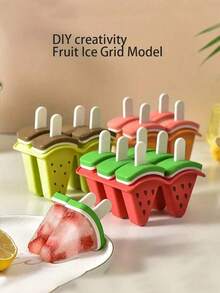4-In-A-Row Easily Detachable Ice Cream Silicone Molds, Tray Molds, Homemade Ice Cream Molds, Creative Frozen Tray Molds, Summer Kitchen Utensils, Kitchen Supplies, Kitchen Accessories, Household Kitchen Supplies Ice Trays, Ice Cubes, Sponge Ice Cube Molds - Multicolor - View 2