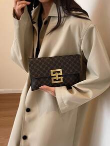 时尚图案大容量手拿包，女士手提包 - 棕色 - 查看 3