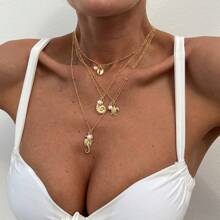 1pc Ocean Themed Sea Horse & Turtle Alloy Pendant Necklace, Minimalist Pearl Bead Strand Choker Necklace