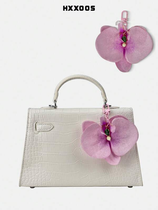 HXXOOS 1pc Tropical Orchid Bag Charm – Delicate Blue Flower Pendant With Clip, Kawaii Accessory For Handbags, Backpacks, Phones – Cute Spring Summer Decoration For Girls, Women, Students – Ideal For School, DIY, Party Gifts, Car Pendant, Teacher & Friend Gifts