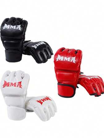 Een paar halfvinger MMA bokshandschoenen voor volwassenen, geschikt voor Sanda, Muay Thai, MMA, UFC en andere sporten. Wit, rood, zwart.