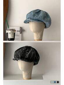 1 件复古美国字母印花报童帽，女士春夏休闲画家贝雷帽 - 多色- - 查看 12