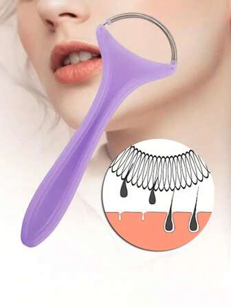 专业紫色便携式面部脱毛工具，无香型，适用于额头、下巴和脸颊，个人护理