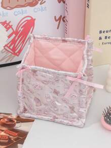 1 Cute And Practical Three-Dimensional Bow Lace Storage Basket, Desktop Sundries Storage Basket, Lipstick Makeup Brush Skin Care Storage Basket, Desktop Ornaments, Cosmetics Storage Box, Portable Picnic Basket, Valentine's Day Gift, Bathroom Storage