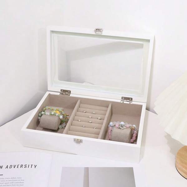 Jewelry Storage Box With Lid, Suitable For Necklaces, Earrings, Rings, Bracelets, Watches And Other Accessories, Lockable, Suitable For Women Girls Gifts (White) For Women Storage Organizer Travel Essentials Back To School Dormitory Storage