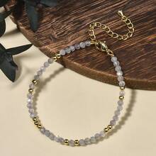 1 件 3 毫米简约优雅波西米亚风格天然海蓝宝石、虎眼石、雪花黑曜石手链，适合女性日常和节日佩戴 - 17cm,3mm - 查看 12