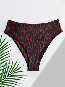 2件套条纹印花性感露背高腰比基尼套装，适合海滩、度假、夏季