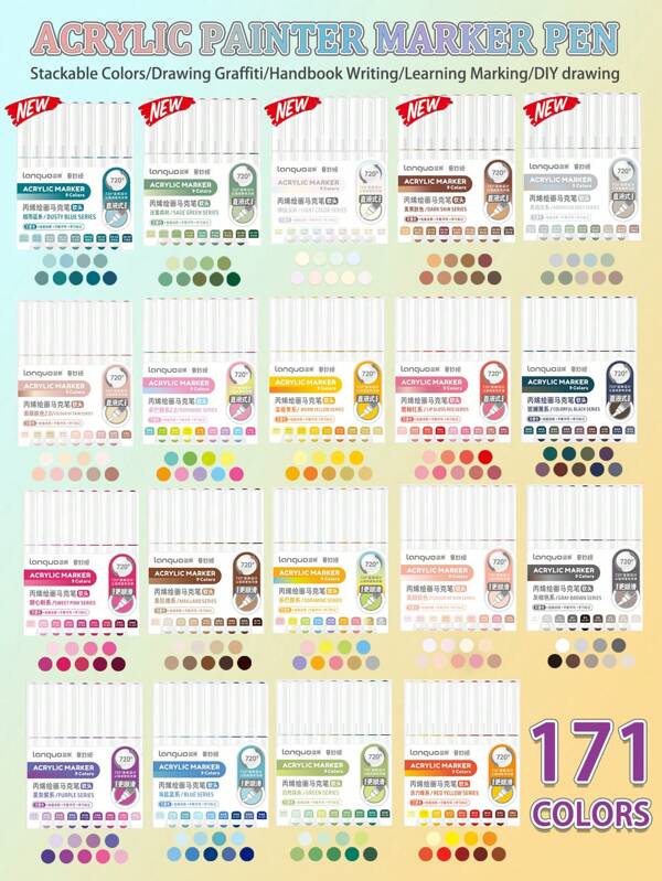 Languo 9 Colors Set Acrylic Marker Pens, Soft Tip Large Capacity Ink, Evenly Colored, Odorless, Opaque, Suitable For Stone, Glass, Ceramic, Easter Eggs, Metal, Wood And More - Perfect For Art, Craft And DIY Projects Back To School