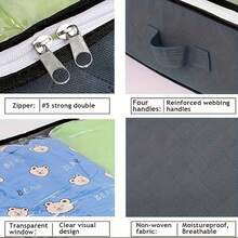 带手柄的超大床下储物袋 - 可折叠无纺布收纳袋，用于整理衣服、被子和床上用品，耐用的卧室下空间存储解决方案，被子收纳袋 | 清晰可见的窗口 | 拉链封口，床下储物 - 彩色 - 查看 11