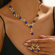 Conjunto de 3 piezas de aretes y collar de novia vintage con incrustaciones de con diseño de flor de ciruelo