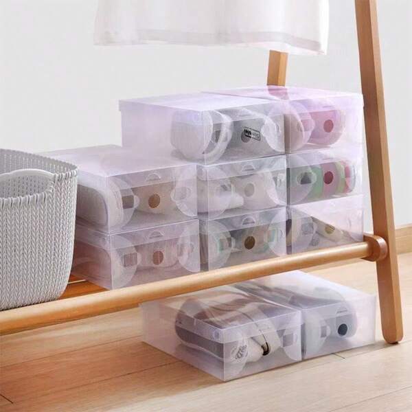 6/12pcs Stackable And Foldable Clear Plastic Shoe Boxes - Waterproof, Moisture-Proof, Dust-Proof Storage Containers With Flip Lid, Suitable For Bedroom, Hallway, Living Room - Space Saving Solution, Shoe Storage Boxes