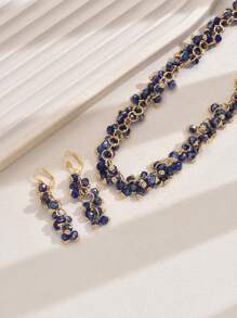 3 pièces/Set Collier et boucles d'oreilles géométriques asymétriques européens et américains de luxe avec perles, convient pour les fêtes et les banquets pour femmes