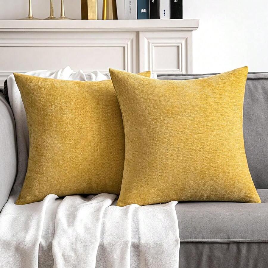 Pa Of 2 Mustard Yellow Decorative Pillow Covers 20X20 H Soft Chenille Couch Spring Throw Pillows Farmhouse Cushion Covers For - Multicolor - View 1