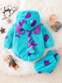 Toddler Halloween Costume Baby Boy Girl Monsters Animal Costume Fuzzy Hooded Romper  Cosplay Jumpsuit Funny Toddler Halloween Costume Gifts One-Piece Outfit With Leg Warmers - Blue - View 6