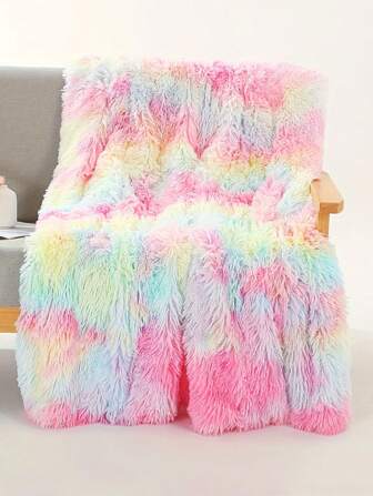 Rainbow Colored Long Plush Blanket, Multifunctional Sofa Throw Rug For All Seasons, Suitable For Napping And Gifting