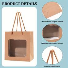 5/10/20/30pcs Kraft Paper Gift Bags With PVC Transparent Window And Handle, Gift Packaging Bags For Birthday Wedding Party Flower Shop Christmas