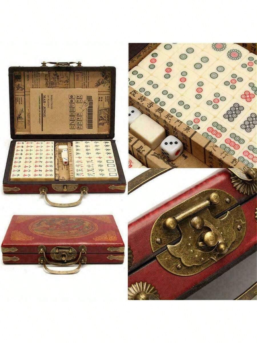 144 Tiles Mah-Jong Set Piece Vintage Mahjong Rare Mahjong English Instructions - Beige - View 1