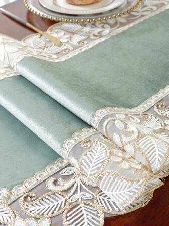 1 stuk fluwelen tafelloper met prachtige 3D-borduursels en kant, geschikt voor keuken, eettafel, kast, salontafel, tv-meubel, placemats, woondecoratie, feestdecoratie, bijeenkomsten, bruiloften, cadeaus, binnen/buiten, kamperen, feest, bruiloft, alle seizoenen, meerdere maten beschikbaar