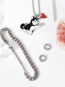 6 件/4 件创意锌合金项链首饰，宠物爱好者的心形礼物，可爱狗狗时尚动物配饰