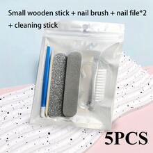 美甲修脚套装，迷你指甲锉和橙木棒套装，双面一次性指甲锉，木质角质层推，指甲清洁工具，指甲刷 - 彩色 - 查看 6