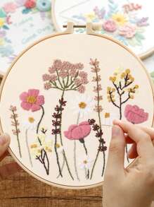 1 Set Diy-stickmaterial-kit Mit Stickrahmen, Blumenserie-wanddekormalerei, Zufällige Lieferung Der Fadenwickelbrettfarbe