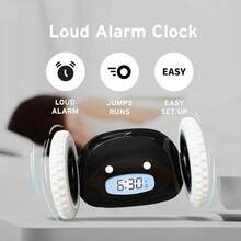 Extra Loud Alarm Clock For Heavy Sleepers On Wheels Rolls Runs Away Vibrating, Easy To Set Super Smart Snooze Digital Bed Shaker Alarm Clock Funny Gift For Adults Kids Teens Bedrooms (Black) - 黑色 - 查看 4