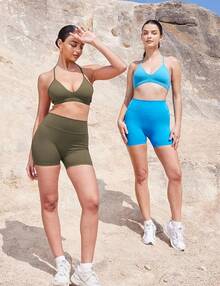 Women's Biker Shorts 3.6 /4.5 / 6 Workout Gym Shorts High Waist Tummy Control Hidden Scrunch Running Yoga - 橄欖綠 - 查看 5