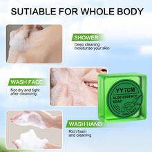 YYTCM 65g Aloe Essence Soap Bar Deep Cleansing, Hydrating Gentle Cleanser For Face, Body & Back For All Skin Types 1/2/6/12pcs - Green - View 6