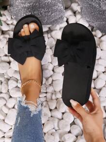 Sandalias de mujer con lazo, sandalias de chanclas de moda de verano, tacón alto, suela antideslizante y gruesa, adecuadas para la playa, vacaciones y uso diario