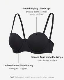Sujetador sin tirantes con cobertura total y soporte de aros ocultos para mujer INLYRIC Inbarely Plus, con forro ligero y diseño sin costuras - Negro - Ver 3