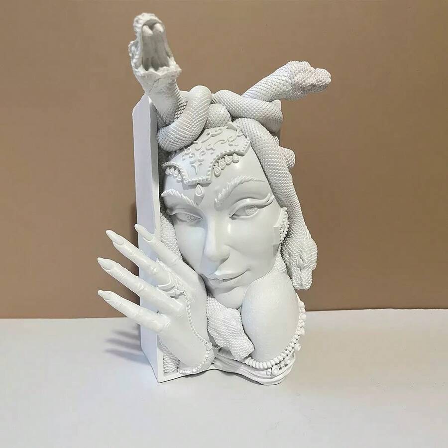 Medusa Statue Bookends - Decorative Plastic Sculpture For Bookshelves, Desks, And Room Ambiance, No Power Needed, Perfect For Christmas, Valentine'S Day, And Home Decor Gifts - 白色 - 查看 1