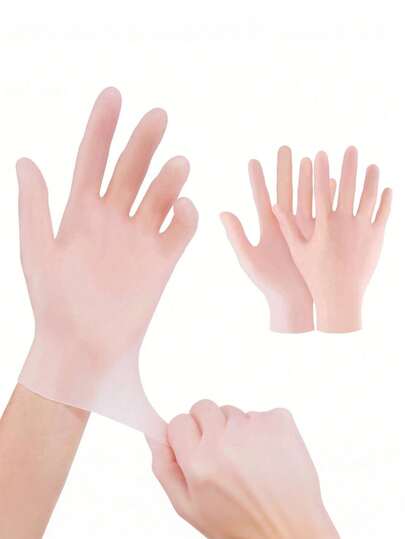 1 双杏色保湿手套，柔软硅胶手部水疗护理，适用于干裂的双手，可重复使用（浅粉色）