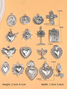 6pcs Silver-Tone 17 Styles Christian Chalice & Sacred Heart Alloy Pendants DIY Jewelry Making M990 - Silver - View 3