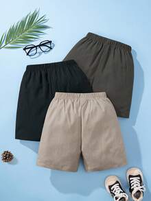 Young Boy Street 休闲三件装简约纯色字母徽章梭织短裤