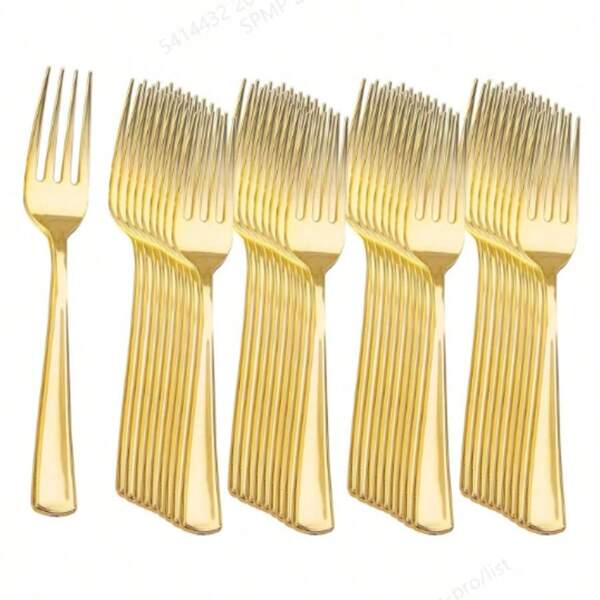 150pcs Gold Color Cake & Salad Forks, Washable & Reusable, Suitable For Parties, Team Building, Outdoor Events, Home Gatherings, Cakes & Salads