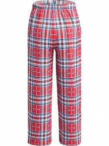Boys Pajama Pants Long Sleep Soft Elastic Waist Bottoms Plaid Lounge With 2 Pockets 4-14 Years - Red - View 2