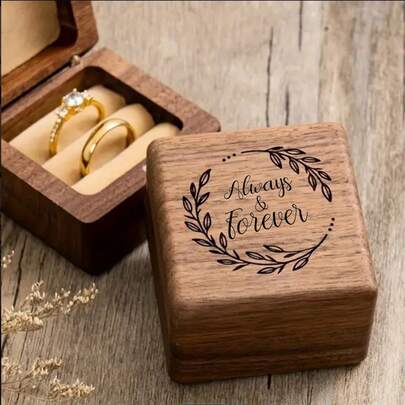 1 件 Always & Forever 结婚戒指盒 2 格胡桃木戒指盒 女士订婚结婚周年纪念收纳盒 旅行必备品 返校宿舍收纳