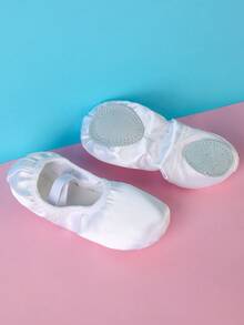 Kids/Toddlers Indoor Soft Bottom Ballet Flats, Satin Princess Dance Shoes, Full Elastic Fabric Soft , Elastic Band No Laces, Pink Dance Shoes - White - View 5