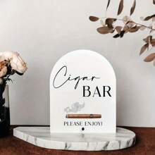 Cartel de bar de puros minimalista de acrílico blanco, con letra negra y diseño de humo - Decoración para recepción de bodas, despedida de soltero, centro de mesa de salón de puros, decoración para eventos de adultos sin electricidad | Pieza decorativa elegante | Artículo decorativo duradero