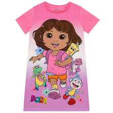 DORA The Explorer Girls Nightdress, Short Sleeve Girls Pyjamas, Nighties For Kids - Pink - View 1