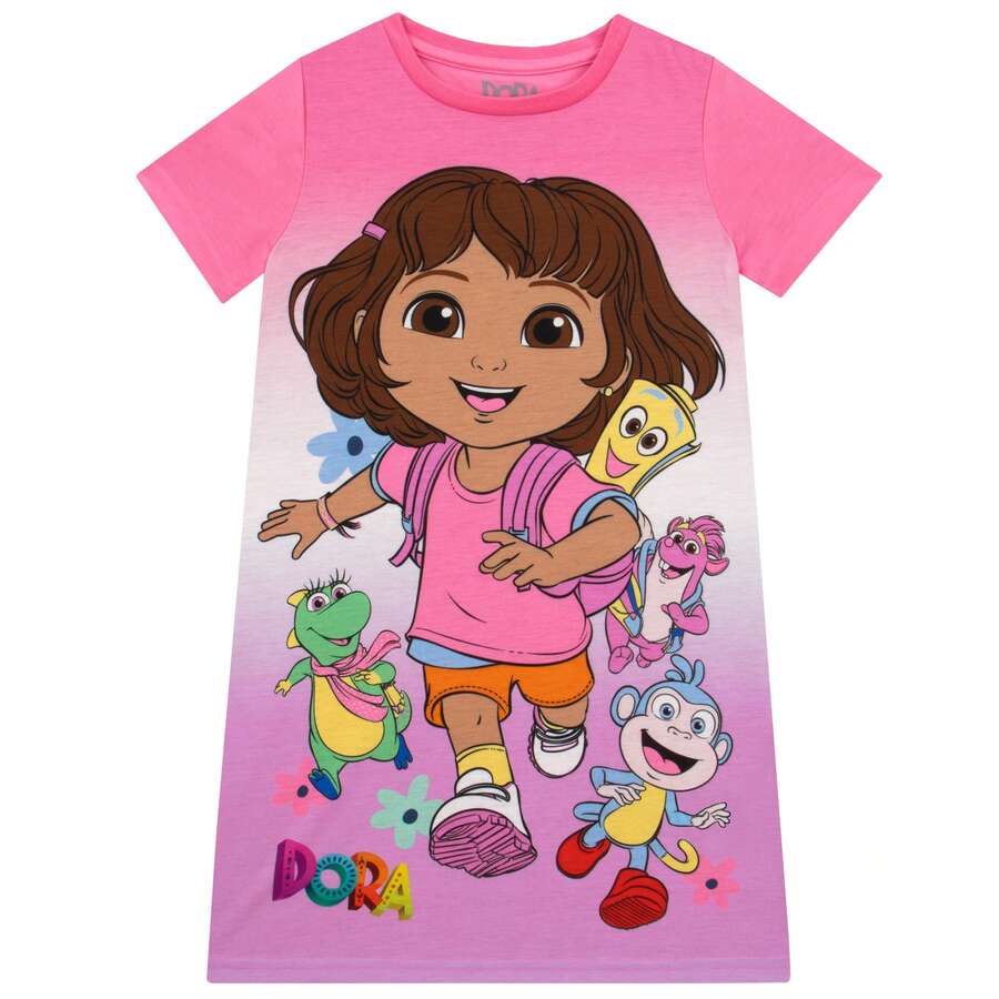 DORA The Explorer Girls Nightdress, Short Sleeve Girls Pyjamas, Nighties For Kids - Pink - View 1