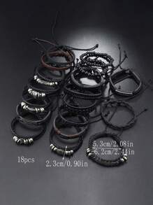 Pulseira retrô de hip-hop de rua com 18 peças, conjunto de joias punk, pulseiras, acessórios masculinos de estilo misto